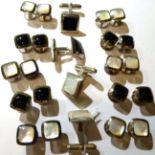 A silver onyx inset dress set, comprising a pair of cufflinks and a set of four shirt studs, a