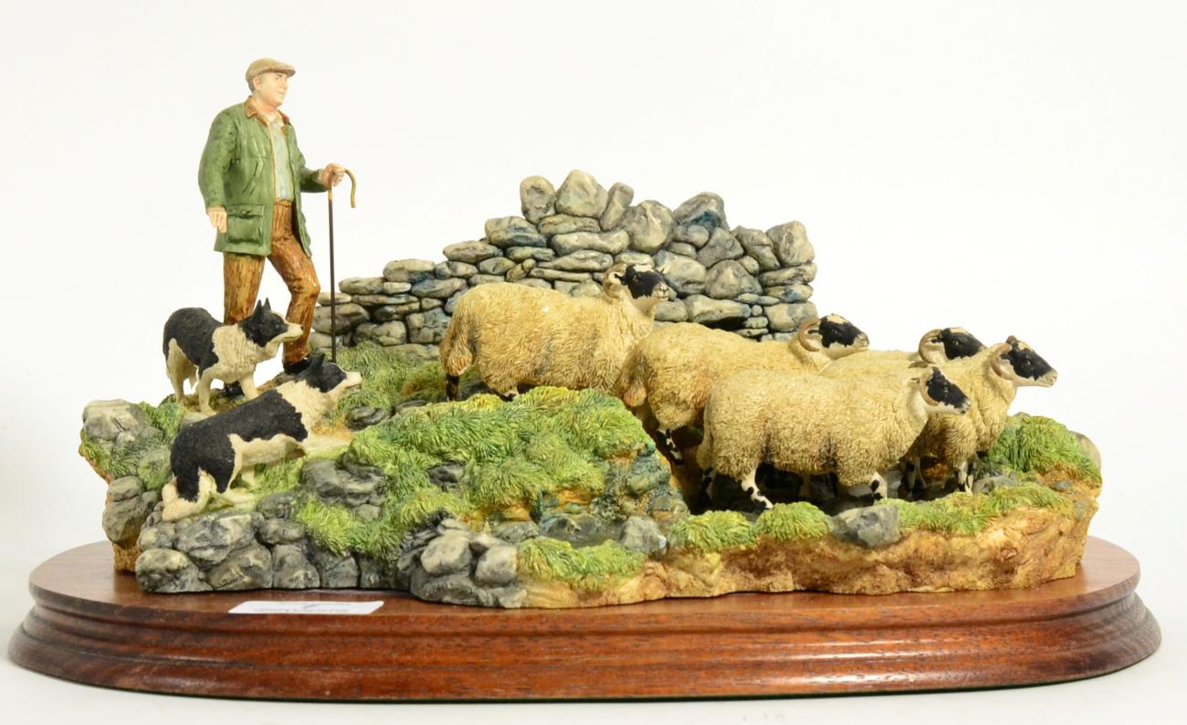 Border Fine Arts 'The Crossing' (Shepherd, Sheep and Collie), model No. B0013 by Ray Ayres,