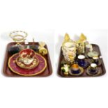 Two Vienna style cabinet cups and saucers, Satsuma style lion dogs, Capodimonte style vase and other
