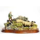 Border Fine Arts 'The Crossing' (Shepherd, Sheep and Collie), model No. B0013 by Ray Ayres,