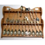 A set of twelve silver horticulture society spoons and various further plated examples on a spoon
