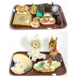 Two trays, comprising collectable china, glass and other ornaments, including Durley fruit painted