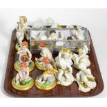 Tray of modern Dresden and Capodimonte china figures of cherubs and armorini (16)