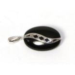 A 9 carat white gold onyx and diamond pendant, measures 2.2cm by 1.5cmThe pendant is in good