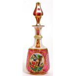 A Bohemian White Overlay Ruby Glass Scent Bottle and Stopper, circa 1870, decorated with a bust