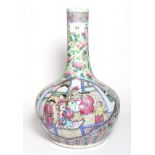 A Cantonese Porcelain Bottle Vase, 19th century, typically painted in famille rose enamels with