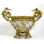 A Gilt Metal Mounted Chinese Porcelain Punch Bowl, Qianlong, painted in famille rose enamels with
