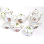 Herend China Tablewares, 20th century, comprising teapot, coffee pot, covered milk jug, two small