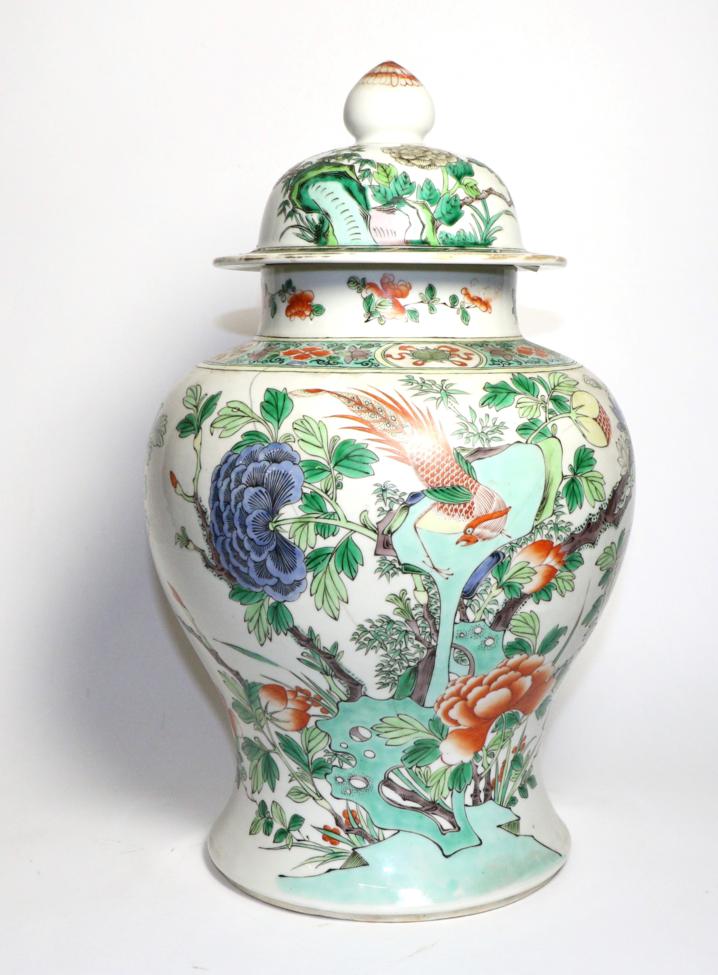 A Chinese Porcelain Baluster Jar and Cover, late 19th century, painted in famille rose enamels