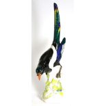 A Meissen Porcelain Figure of a Magpie, 20th century, naturalistically modelled and painted