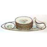 A Royal Worcester Porcelain Fish Service, 1899, printed and overpainted with river fish,