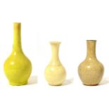 A Chinese Yellow Ground Bottle Vase, Qing Dynasty, with tall slender neck, 15cm high; A Crackle