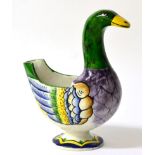 A Wemyss Pottery Spooner Warmer, early 20th century, modelled and painted as a duck, impressed mark,