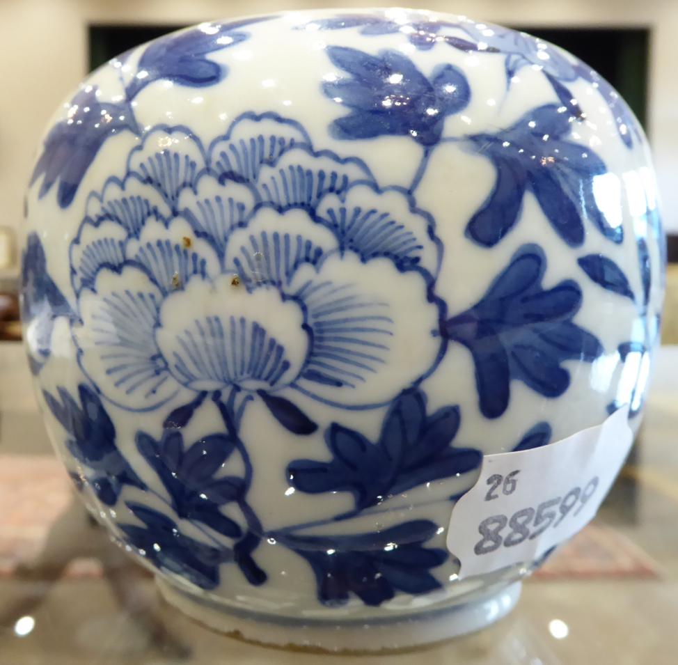 A Chinese Porcelain Water Pot, Qing Dynasty, of ovoid form, painted in underglaze blue with - Image 4 of 6