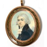 School of Richard Cosway (British, 1742-1821): A Miniature Bust Portrait of a Gentleman, wearing