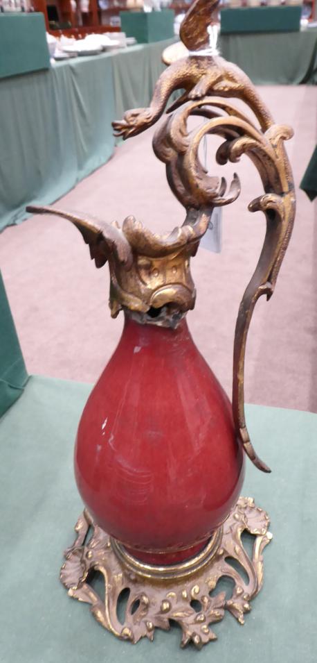 A Gilt Bronze Mounted Chinese Sang de Boeuf Ewer, of baluster form the scroll handle with griffin - Image 3 of 5