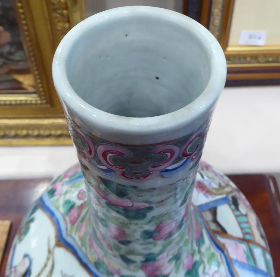 A Cantonese Porcelain Bottle Vase, 19th century, typically painted in famille rose enamels with - Image 5 of 7