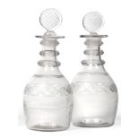 A Pair of Irish (Penrose, Waterford) Decanters and Stoppers, circa 1800, of Prussian form with