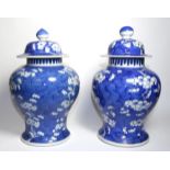 A Matched Pair of Chinese Porcelain Baluster Jars and Covers, late 19th century, painted in