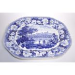 A Pearlware Platter, circa 1830, printed in underglaze blue with a view of Lancaster, printed and