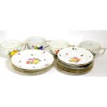 A Set of Four Herend Porcelain Breakfast Cups and Saucers, 20th century, painted with fruit and