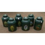 A Set of Six Toleware Shop Display Tea Canisters and Covers, late 19th century and later, of
