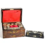 A Victorian Rosewood Cased Travelling Toilet Set, mid 19th century, of rectangular form inlaid in