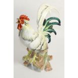 A Meissen Porcelain Figure of a Crowing Cockerel, 20th century, naturalistically modelled and