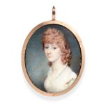 Samuel Shelley (British, 1750-1808): A Miniature Bust Length Portrait of a Lady, with pearls in