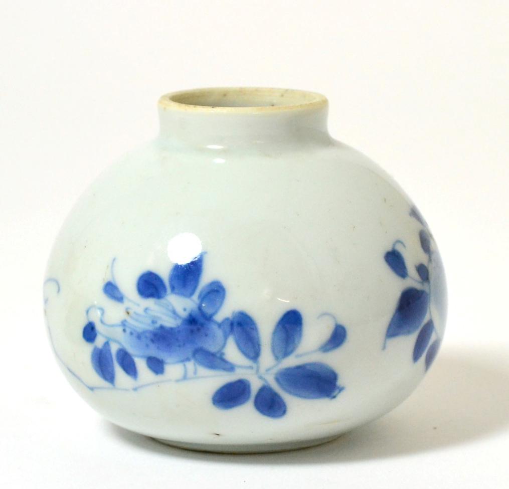 A Chinese Porcelain Water Pot, Qing Dynasty, of ovoid form, painted in underglaze blue with finger