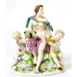 A Meissen Style Porcelain Figure Group, late 19th century, allegorical of Music, a goddess holding a