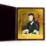 Victorian School: A Miniature Portrait of a Lady, half length seated, wearing a black scarf and dark