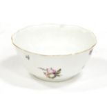 A Meissen Porcelain Ogee Bowl, circa 1750, painted with flower sprigs within ozier border, crossed