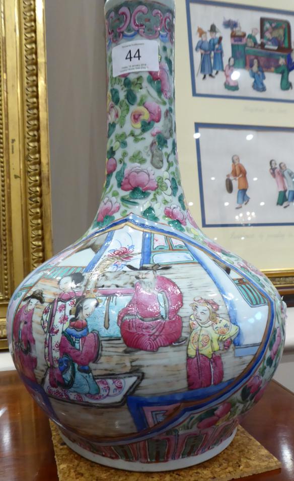 A Cantonese Porcelain Bottle Vase, 19th century, typically painted in famille rose enamels with - Image 2 of 7