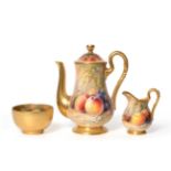 A Royal Worcester Porcelain Three Piece Coffee Service, 1919 and 1923, painted by Austin and
