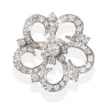 A Diamond Flower Brooch, a round brilliant cut diamond within a border of smaller round brilliant