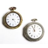 Two Repousse Pair Cased Verge Pocket Watches, signed Wm Byfield, London, circa 1780, gilt fusee