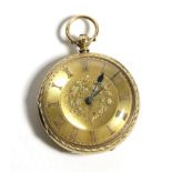 A Lady's 18ct Gold Fob Watch, 1871, lever movement signed M H Longstaff, Willington, gold coloured
