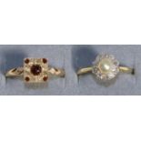 A Pearl and Diamond Cluster Ring, a split pearl within a border of old cut diamonds, to knife edge