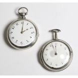 Two Silver Pair Cased Verge Pocket Watches, signed E.Barrett, Blandford, 1822, gilt fusee movement