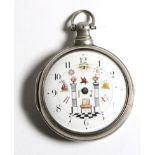 A Masonic Dial Silver Pair Cased Verge Pocket Watch, unsigned, 1815, gilt fusee movement, turned