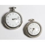 Two Silver Pair Cased Verge Pocket Watches, signed J Richards, London, 1782, gilt fusee movement