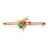 A Victorian Gem Set Spider Brooch, with a green paste set abdomen and red spinel thorax, to a