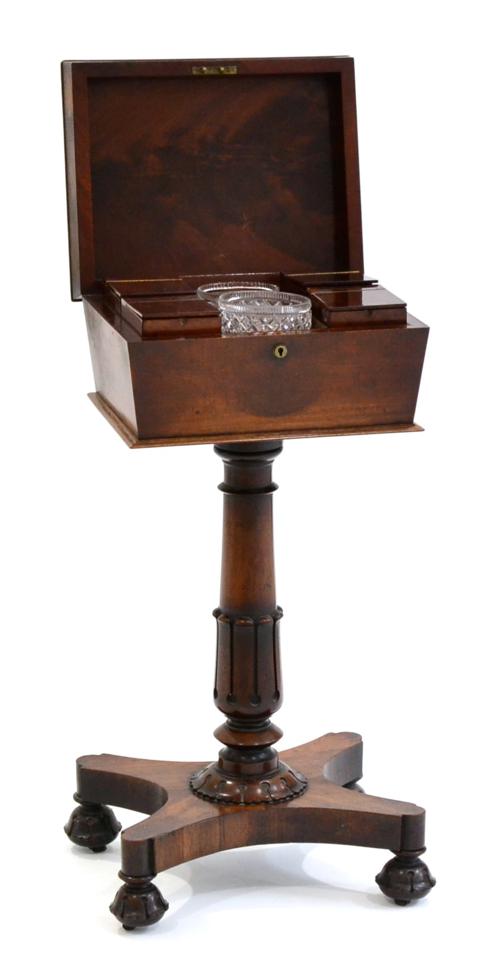 An Early Victorian Mahogany Teapoy, circa 1850, stamped WILSON 68 GREAT QUEEN STREET, with hinged
