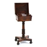 An Early Victorian Mahogany Teapoy, circa 1850, stamped WILSON 68 GREAT QUEEN STREET, with hinged