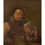 Attributed to Egbert van Heemskerk (1634-1704) Dutch Peasant and child Oil on panel, 11.5cm by 10cm