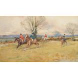 John Atkinson (1863-1924) The hunt on the scent of a fox Signed, watercolour, 16cm by 27cm