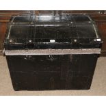 A Victorian Black Painted and Brass Close-Studded Dome Top Trunk, mid 19th century, with hinged