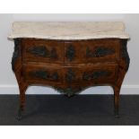 A Louis XV Kingwood and Rosewood Three Drawer Commode, late 18th century, with a grey and white