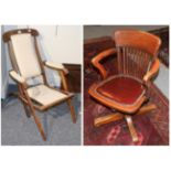 A Mahogany Swivel Office Armchair, labelled George D Cooley Office Furniture, 4 Great Queen